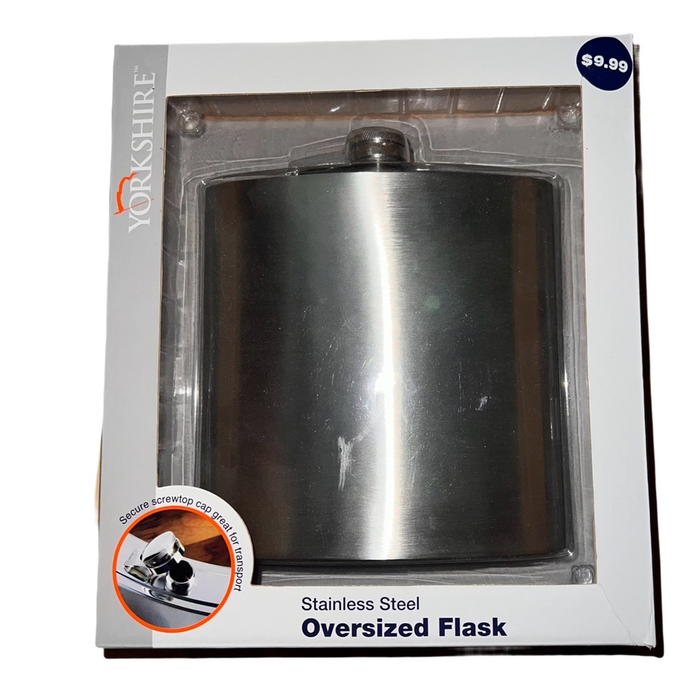 Yorkshire Stainless Steel 3X Jumbo Oversized Flask Sleek Modern NIB Gag Gift
